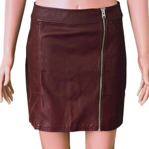 Express Faux Leather Mini Skirt 4 Burgundy Zip Front Side Pockets